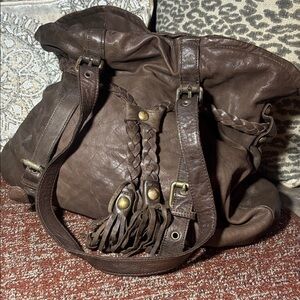 Marzia made in Italy genuine leather chocolate brown western slouchy fringe bag